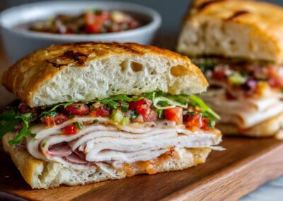 Winter delight turkey on ciabatta with pineapple salsa, lettuce and mozzarella