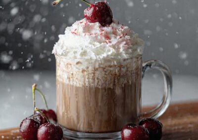 Ravens Kiss: black and white mocha with cherry