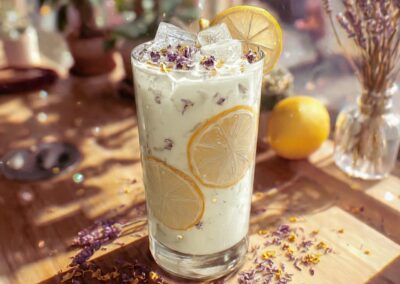 Lavender latte with lemon sprinkles