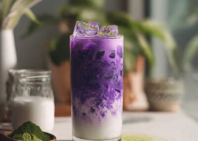 Matcha with violet flavoring and color