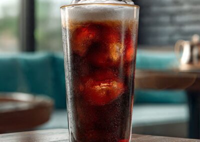 Coca cola, iced coffee with cold foam