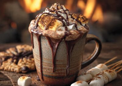 Marshmallow, hickory smoke, and chocolate topped with graham crackers and marshmallows